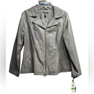 Women’s Faux Leather Alfani Bomber Jacket Zip Up Gray Snakeskin Large